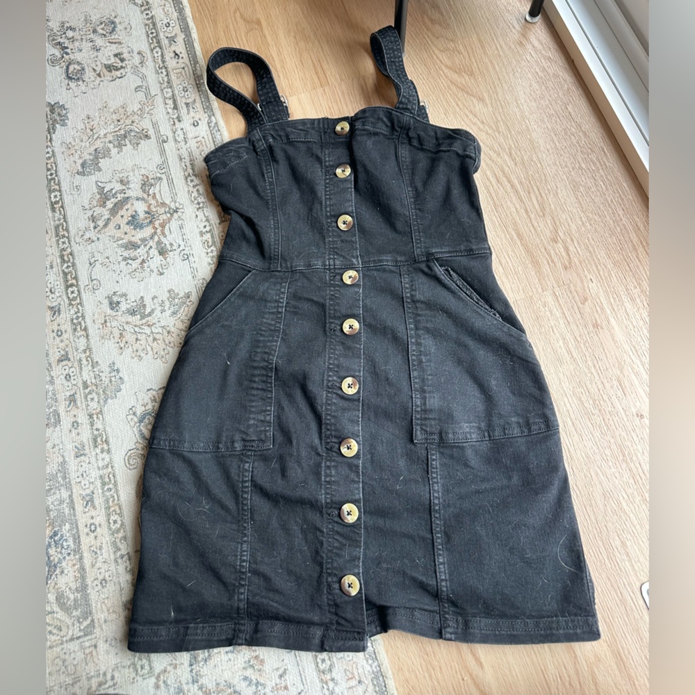 Black Button-Down Dress with Pockets